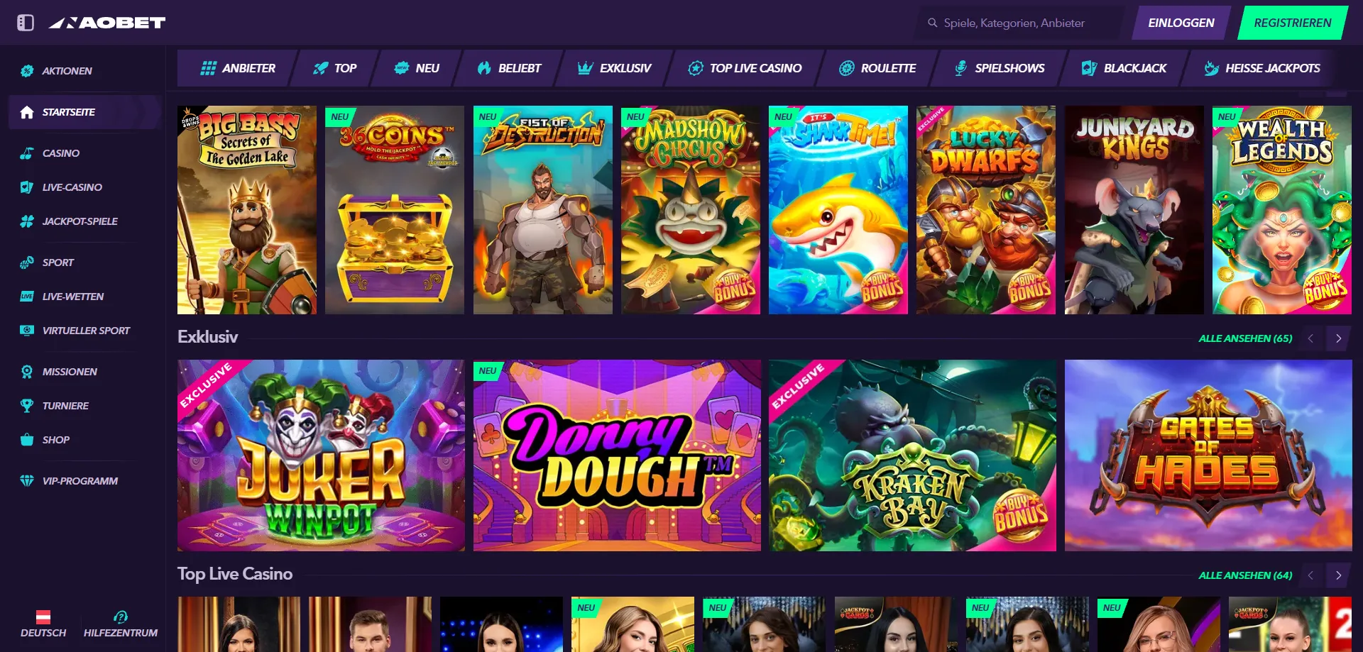 NaoBet Casino Spielangebot – Slots, Tischspiele und Live Casino